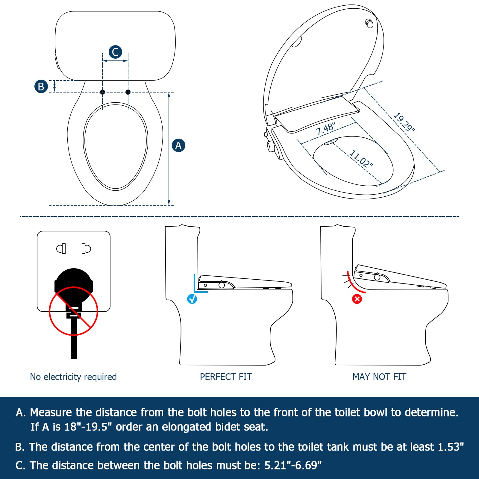 KZH Bidet Toilet Seat Non-Electric, Elongated Bidet Toilet Seat with Quiet-Close, Adjustable Self-Cleaning Nozzles, White - Dual Nozzle System