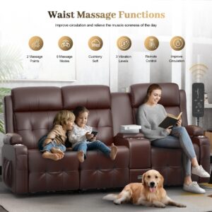 Recliner Sofa, 3 Seater Massage Reclining Loveseat Sofa Sets, 2 Single Power Recliner Chairs Heat & Massage, Heavy Weight Capacity, RV Clearance Love Seat Couch with Console, USB, Type C Port