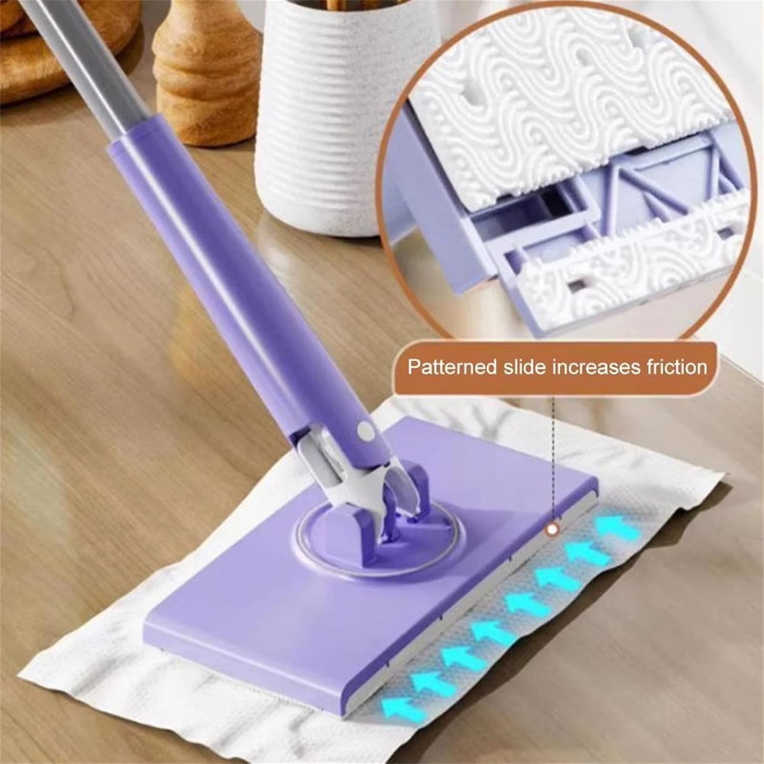 Automatic Cloth Changing Mini Mop, 2025 New Hands-Free Mini Mop with 360°Rotating Head, Portable Push-Pull Handle Design for Bathroom, Kitchen (Purple, 27.9in /71cm)