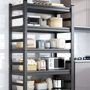 BEESTMUEBLE 5-Tiers Adjustable Storage Shelves, Kitchen Organizers and Storage Rack, Pantry Storage Shelves, 2500LBS Load Capacity, Kitchen Storage Shelf, 47.2” W×23.6” D×72” H, Black