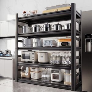 BEESTMUEBLE 5-Tiers Adjustable Storage Shelves, Kitchen Organizers and Storage Rack, Pantry Storage Shelves, 2500LBS Load Capacity, Kitchen Storage Shelf, 47.2” W×23.6” D×72” H, Black