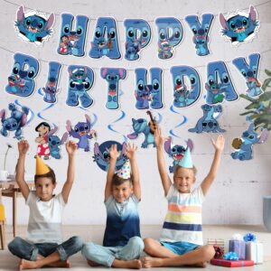 Cartoon Birthday Decorations Happy Birthday Banner Hanging Swirls for Birthday Party Supplies