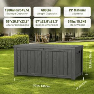 MAIUSCOLI 120 Gallon Outdoor Storage Box - Deck Box Waterproof Patio Furniture, Garden Tools, Cushions, Pool Accessories Outside Storage Resin Box,Black