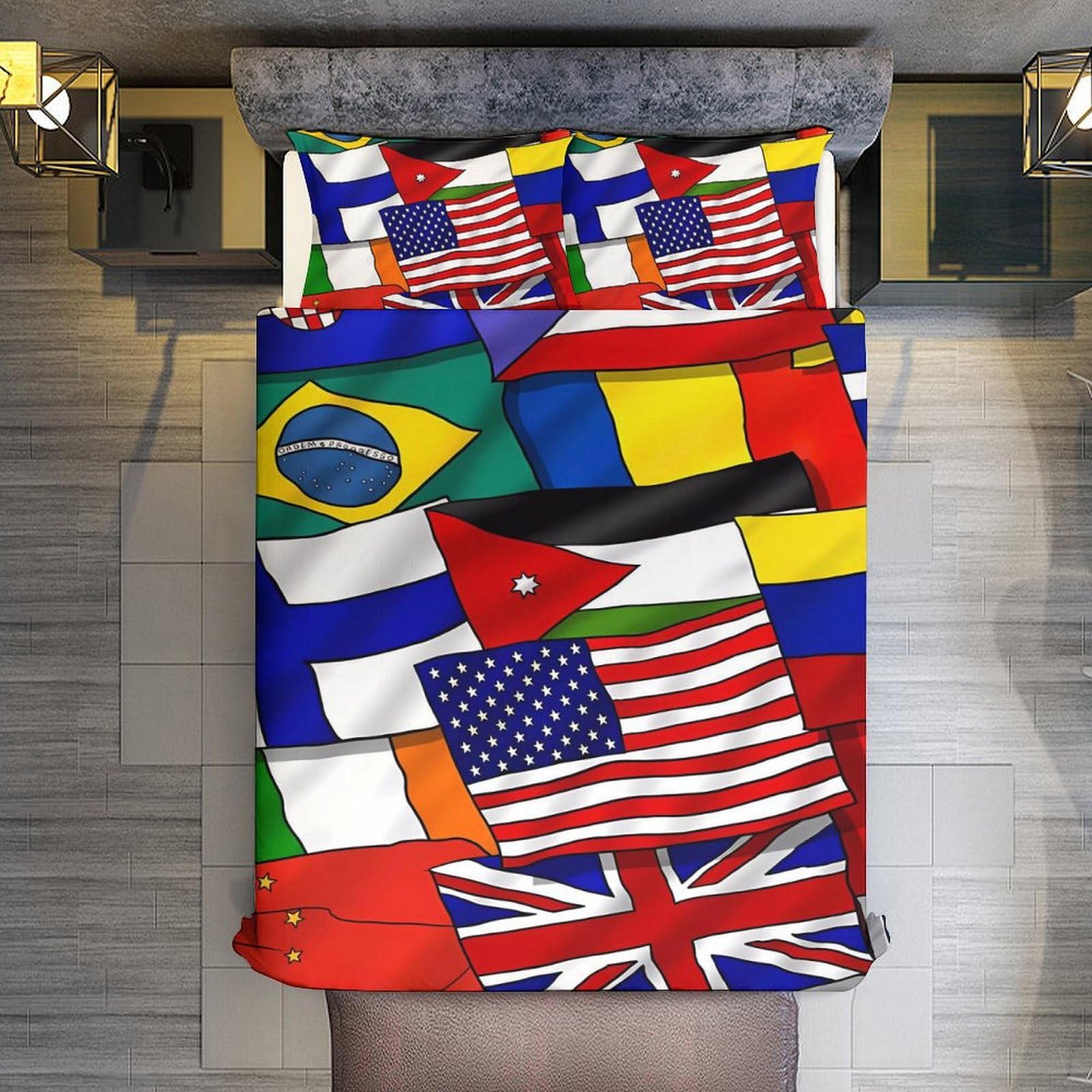 World Flag Comforter Set Duvet Cover Set Full/Queen Size,3-Piece Bedding Set 86"x70" for Boys and Girls Ultra Soft Bed Cover (1 Comforter+2 Pillowcases)