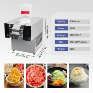 Mvckyi Commercial Snowflake Ice Maker, Korean Snow Ice Machine, Snowflake Shaved Ice Machine, 176lbs/day Snow Cone Ice Machine, Air Cooling, for Snack Bar, Restaurant, 110V