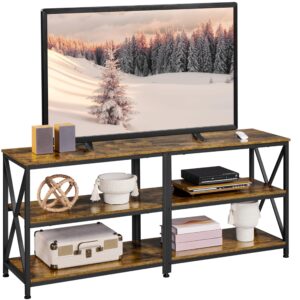 yaheetech tv stand for 65 inch tv, wood entertainment center for living room, 3 tiers tv media console table for bedroom, rustic brown