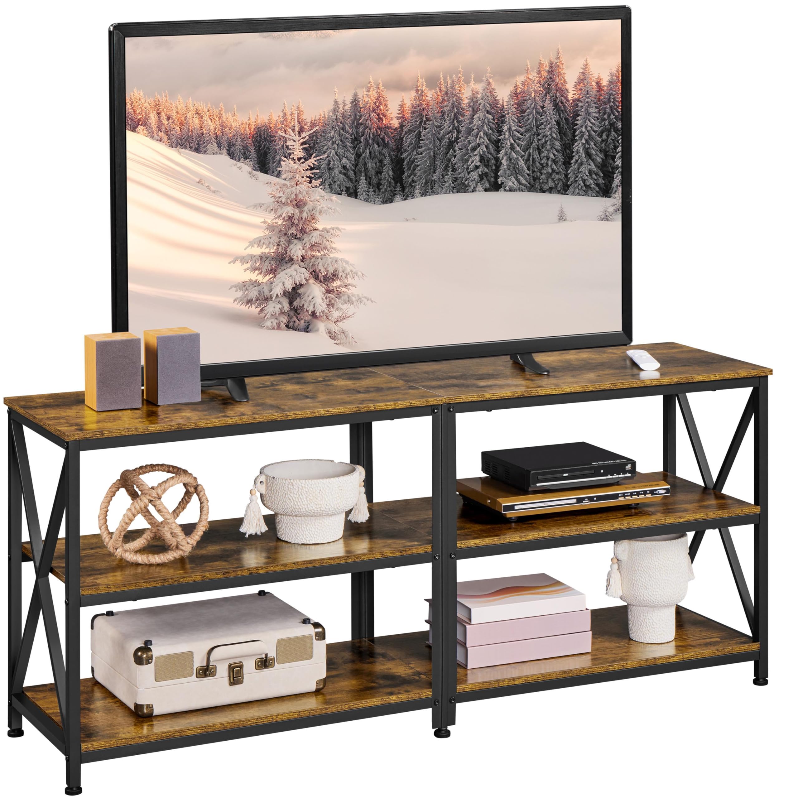 Yaheetech TV Stand for 65 Inch TV, Wood Entertainment Center for Living Room, 3 Tiers TV Media Console Table for Bedroom, Rustic Brown