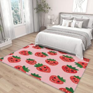 Yoozitrees Strawberry Rug Kawaii - Strawberry Rug, 5x6 Rug, Cute Cartoon Red Fruit Pink Area Rug, Kids Nursery Playroom Carpet, Washable & Non Slip & Soft Large Rugs, Strawberry Home Decor