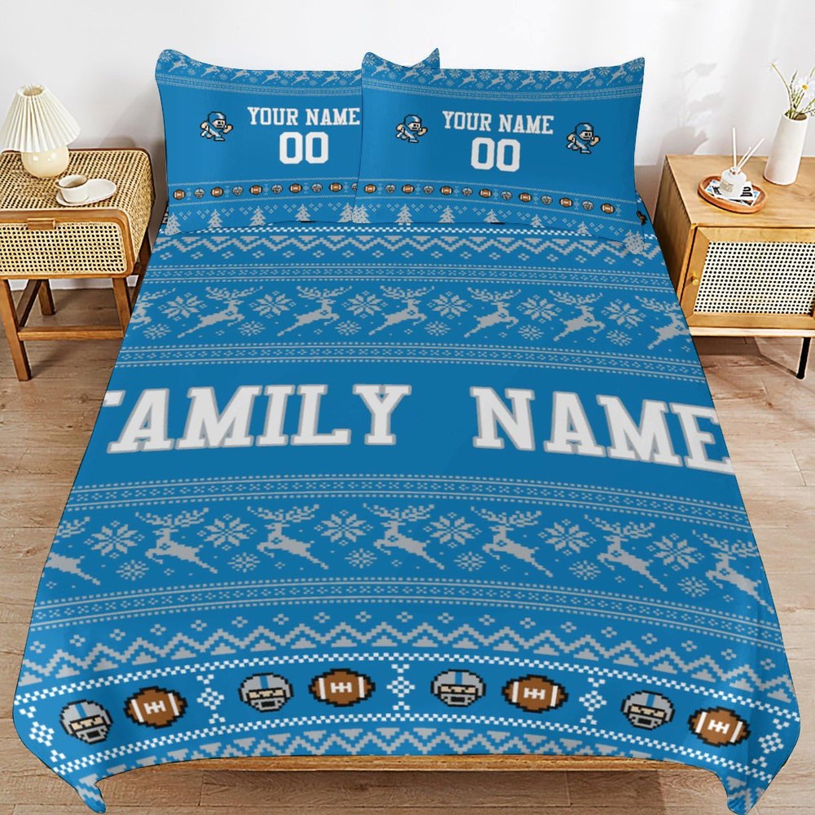 DENPLE 3in1!Custom Bedding Set,Personalized Duvet Cover,Any Name/Number,Football Gift for Fans,Boys,Girls,Men,Familly