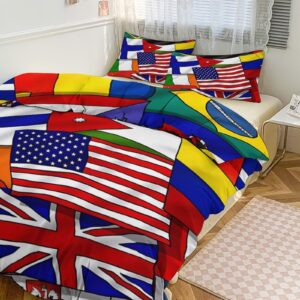 world flag comforter set duvet cover set full/queen size,3-piece bedding set 86"x70" for boys and girls ultra soft bed cover (1 comforter+2 pillowcases)