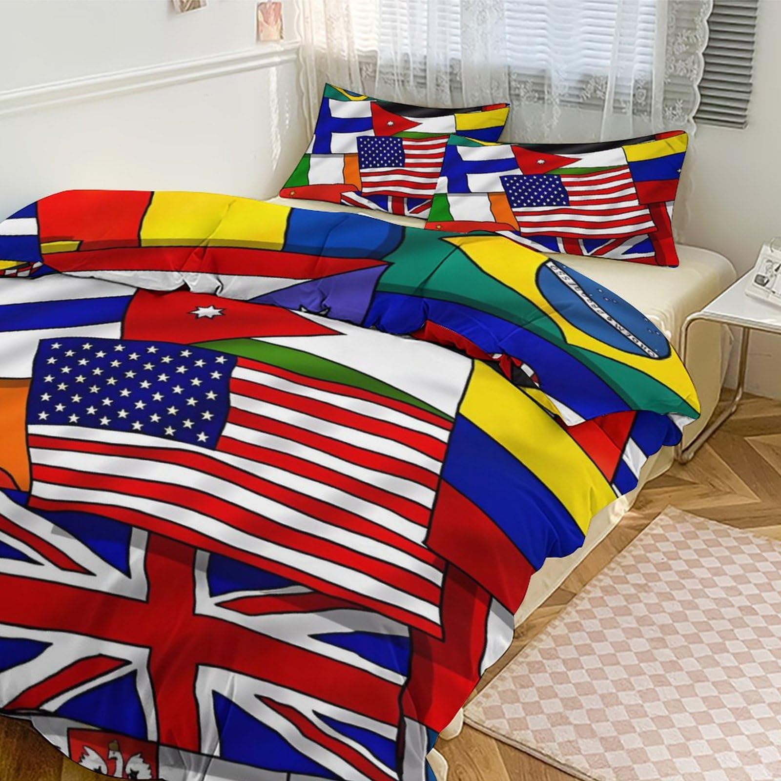 World Flag Comforter Set Duvet Cover Set Full/Queen Size,3-Piece Bedding Set 86"x70" for Boys and Girls Ultra Soft Bed Cover (1 Comforter+2 Pillowcases)