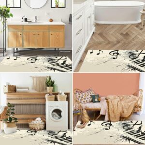 Grunge Musical Theme Notes and Piano Keys 3x5 Rug Throw Rugs Entryway Indoor Front Door Mat Non Slip Bedside Area Rug for Bedroom Aesthetic Kitchen Carpet Machine Washable