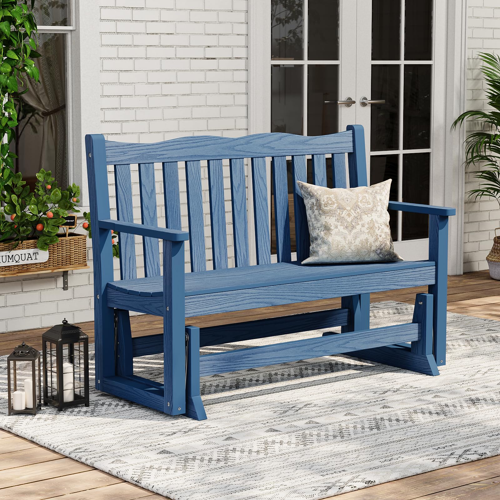 Stoog Outdoor Glider Bench, All-Weather HIPS 2 Person Outdoor Glider with 800 lbs Weight Capacity, Never Fade or Rot, Glider Bench for Outside Patio, Blue