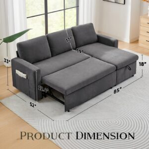 Zelimon Sleeper Sofa Bed, 85'' Pull-Out Convertible Sofa Bed, Lounge Soft Futon Sofa, Detachable Chenille Cover, Couches for Living Room/Office/Apartment, Grey