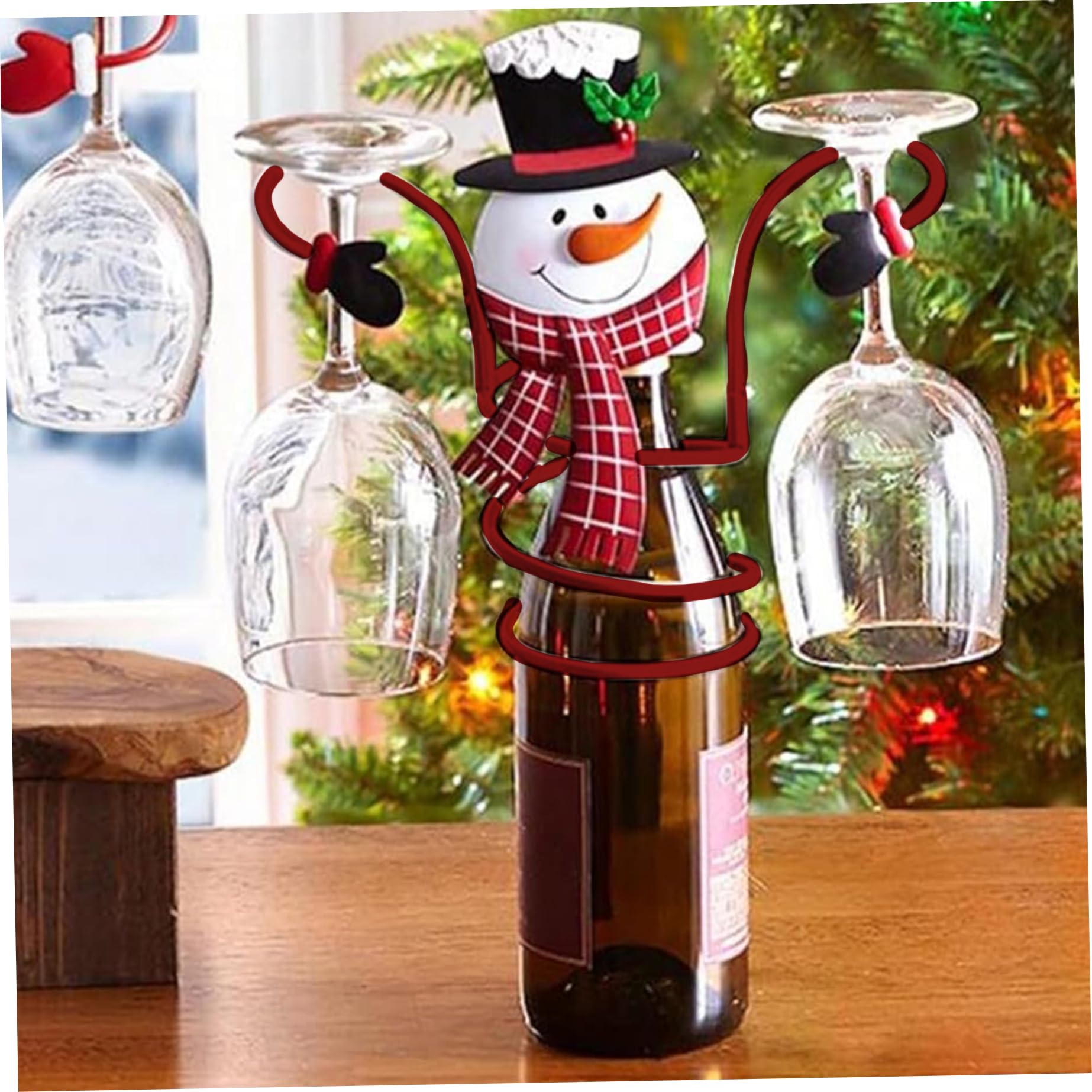 CAKEEYUM Wine Bottle Holder, 2Pcs Christmas Smowman Wine Rack, Cute Wine Glass Holder, Metal Wine Holder Hold 1 Bottle & 2 Glasses, Wine Decor for Chritmas Party Home Decor