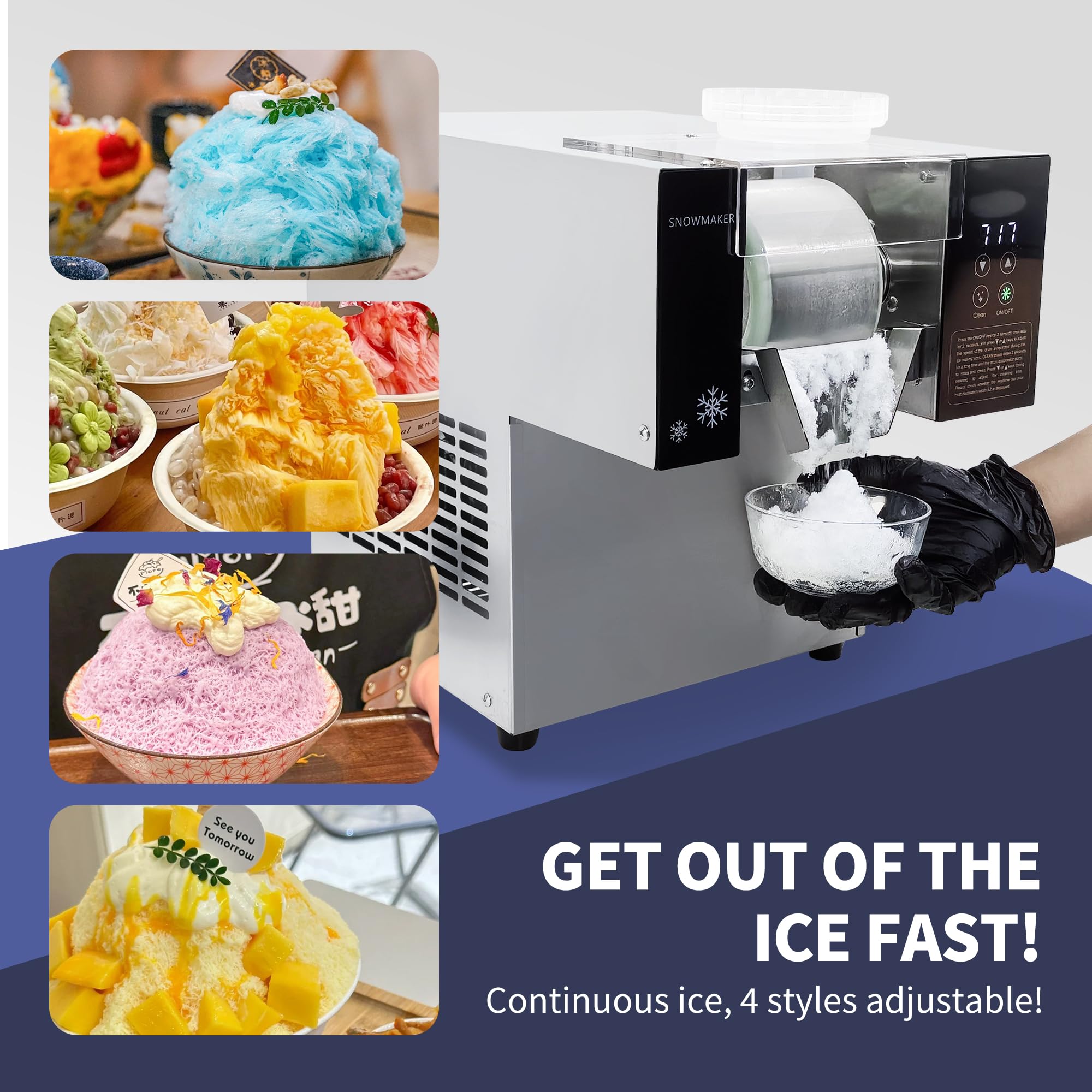 Mvckyi Commercial Snowflake Ice Maker, Korean Snow Ice Machine, Snowflake Shaved Ice Machine, 176lbs/day Snow Cone Ice Machine, Air Cooling, for Snack Bar, Restaurant, 110V