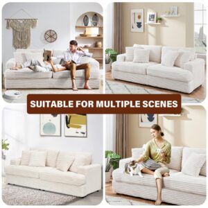 80" W Loveseat Sofa, Mid Century Modern Love Seat Couches for Living Room, Corduroy Small Couch, Comfy Upholstered Couch for Small Spaces, Bedroom,White