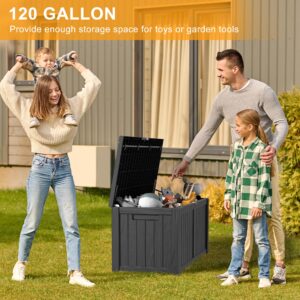 MAIUSCOLI 120 Gallon Outdoor Storage Box - Deck Box Waterproof Patio Furniture, Garden Tools, Cushions, Pool Accessories Outside Storage Resin Box,Black