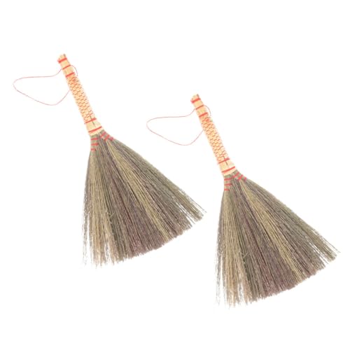 2pcs Broom Small Broom Sweeping Cleaning Brush Straw Broom Desktop Brooms Cleaning Brooms Short Handle Broom Desk Dust Broom Small Handmade Broom Desk Cleaning Broom Sorghum Grass GAROZATION