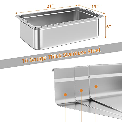 GoyRrbay Set of 6 Hotel Pan, 6 Inch Deep Hotel Pan Steam Table Pan, Stainless Steel Commercial Food Pan With Retractable Handle for Hotels Restaurant(20''x13''x6'')