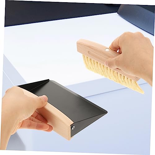 GAROZATION 1 Set Small Broom Dustpan Mini Hand Whisk Broom Portable Mini Broom Handheld Dustpan Mini Containers Desktop Drawer Table Cleaning Broom Cleaning Dust Pan Broom Outdoor Black Beech