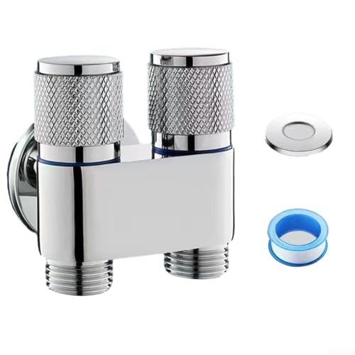 Dual Control Valve G1/2 Dual Socket Valve Hand Shower Bidet Attachment For Bathroom Toilet Bidet Sprayer(Silver)