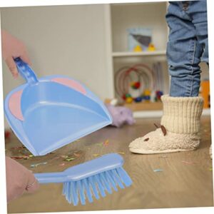 Cabilock 1 Set Practical Cleaning Broom Desk Cleaning Broom Mini Broom and Dustpan Car Desk Garbage Can Pet Cage Broom Handheld Broom Mini Pan Cleaner Mini Garbage Container Blue Plastic