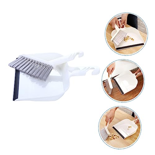 Unomor 1 Set White Brush Plastic Dust Pan Broom Brush Cleaning Accessory Broom with Dustpan Cleaning Tool