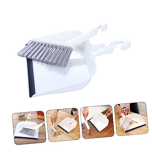 Unomor 1 Set White Brush Plastic Dust Pan Broom Brush Cleaning Accessory Broom with Dustpan Cleaning Tool