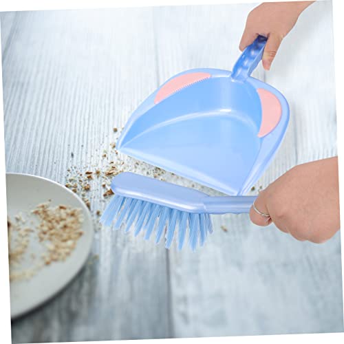 Cabilock 1 Set Practical Cleaning Broom Desk Cleaning Broom Mini Broom and Dustpan Car Desk Garbage Can Pet Cage Broom Handheld Broom Mini Pan Cleaner Mini Garbage Container Blue Plastic