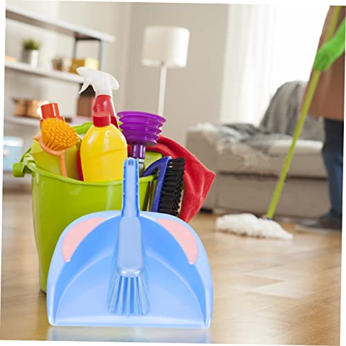 Cabilock 1 Set Practical Cleaning Broom Desk Cleaning Broom Mini Broom and Dustpan Car Desk Garbage Can Pet Cage Broom Handheld Broom Mini Pan Cleaner Mini Garbage Container Blue Plastic