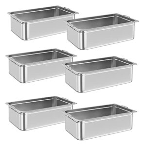 goyrrbay set of 6 hotel pan, 6 inch deep hotel pan steam table pan, stainless steel commercial food pan with retractable handle for hotels restaurant(20''x13''x6'')