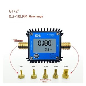 G1/4" G1/2" Micro Flow Digital Display Meter, ar Flow Meter Gasoline Oil Hydraulic Oil Soy Oil Water 0.1-10L/min Pagoda - Long Lasting(0.1-7LPM)