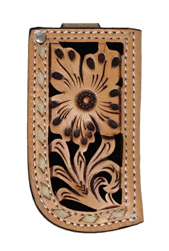 CHALLENGER Western Floral Filigree Pink Suede Inlay Buckstitch Leather Knife Sheath 29RTT10