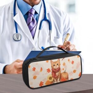 Rnyleeg Fall Stethoscope Holder Case Cute Cat Pumpkin Sunflower Maple Leaf Print Shockproof Stethoscope Carrying Bag Stethoscope Storage Bag for Home