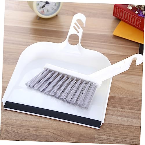 Unomor 1 Set White Brush Plastic Dust Pan Broom Brush Cleaning Accessory Broom with Dustpan Cleaning Tool