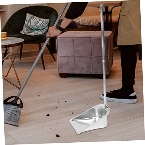 MOBUTOFU Stainless Steel Trash Shovel Long Handle Dustpan Household Dustpans Standing Dustpan Practical Dustpan Heavy Duty Dust Pan Dustpan for Cleaning Commercial Broom Tin Dustpan