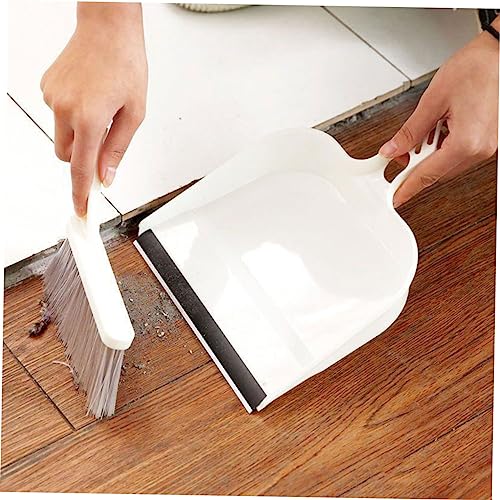 Unomor 1 Set White Brush Plastic Dust Pan Broom Brush Cleaning Accessory Broom with Dustpan Cleaning Tool