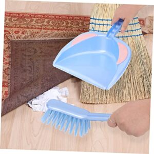 Cabilock 1 Set Practical Cleaning Broom Desk Cleaning Broom Mini Broom and Dustpan Car Desk Garbage Can Pet Cage Broom Handheld Broom Mini Pan Cleaner Mini Garbage Container Blue Plastic