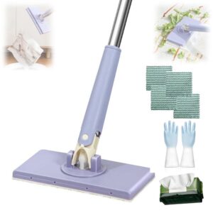 automatic cloth changing mini mop, mini mop cleaner, portable hands free mop, 360°rotating automatic cloth changing mop with towels for floor, mirror, wall (blue+4a_long(93cm/36.6in))