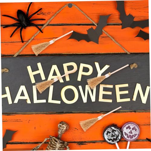 HOLIDYOYO 12pcs Halloween Broom Miniature Dollhouse Broom Home Decoration Plush Witch Hand Broom Mesh Halloween Hanging Ornaments Party Parties Handle Brooms Broom Yellow Miscanthus