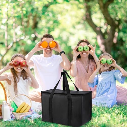 2X Insulated Food Delivery Bag, Foldable Insulated Reusable Grocery Shopping Bags with Zippered Top, C-ollapsible Cooler Bag for Groceries, Large Capacity Thermal Catering Food Bag for Camping Travel