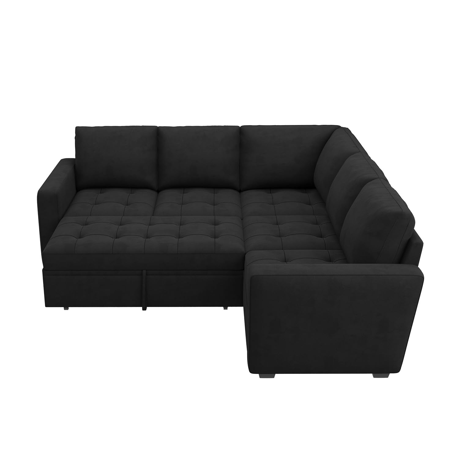 HONBAY Modular Sectional Sleeper Sofa with Pull Out Bed, Velvet Convertible L Shaped Sectional Couch with Storage Seat, Sectional Couches for Living Room, Balck