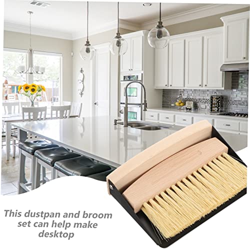 GAROZATION 1 Set Small Broom Dustpan Mini Hand Whisk Broom Portable Mini Broom Handheld Dustpan Mini Containers Desktop Drawer Table Cleaning Broom Cleaning Dust Pan Broom Outdoor Black Beech