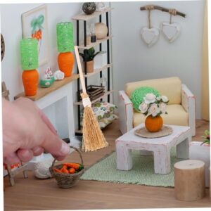 HOLIDYOYO 12pcs Halloween Broom Miniature Dollhouse Broom Home Decoration Plush Witch Hand Broom Mesh Halloween Hanging Ornaments Party Parties Handle Brooms Broom Yellow Miscanthus