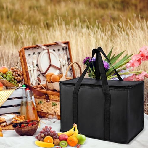 2X Insulated Food Delivery Bag, Foldable Insulated Reusable Grocery Shopping Bags with Zippered Top, C-ollapsible Cooler Bag for Groceries, Large Capacity Thermal Catering Food Bag for Camping Travel