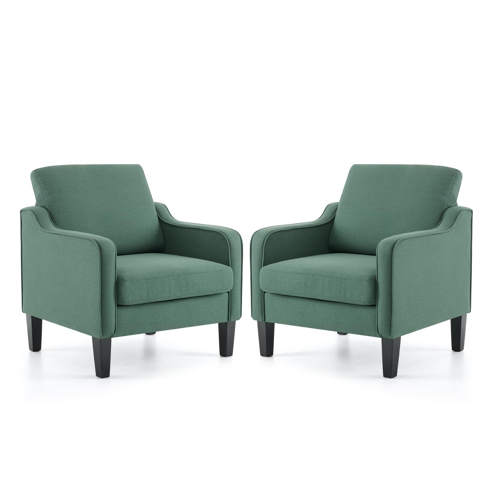 VINGLI Accent Chairs Set of 2 Living Room Chairs Dark Green Reading Chair for Bedroom Scooped Arm Chair Mid Century Modern Accent Chairs Upholstered Comfy Chair for Apartment, Waiting Room