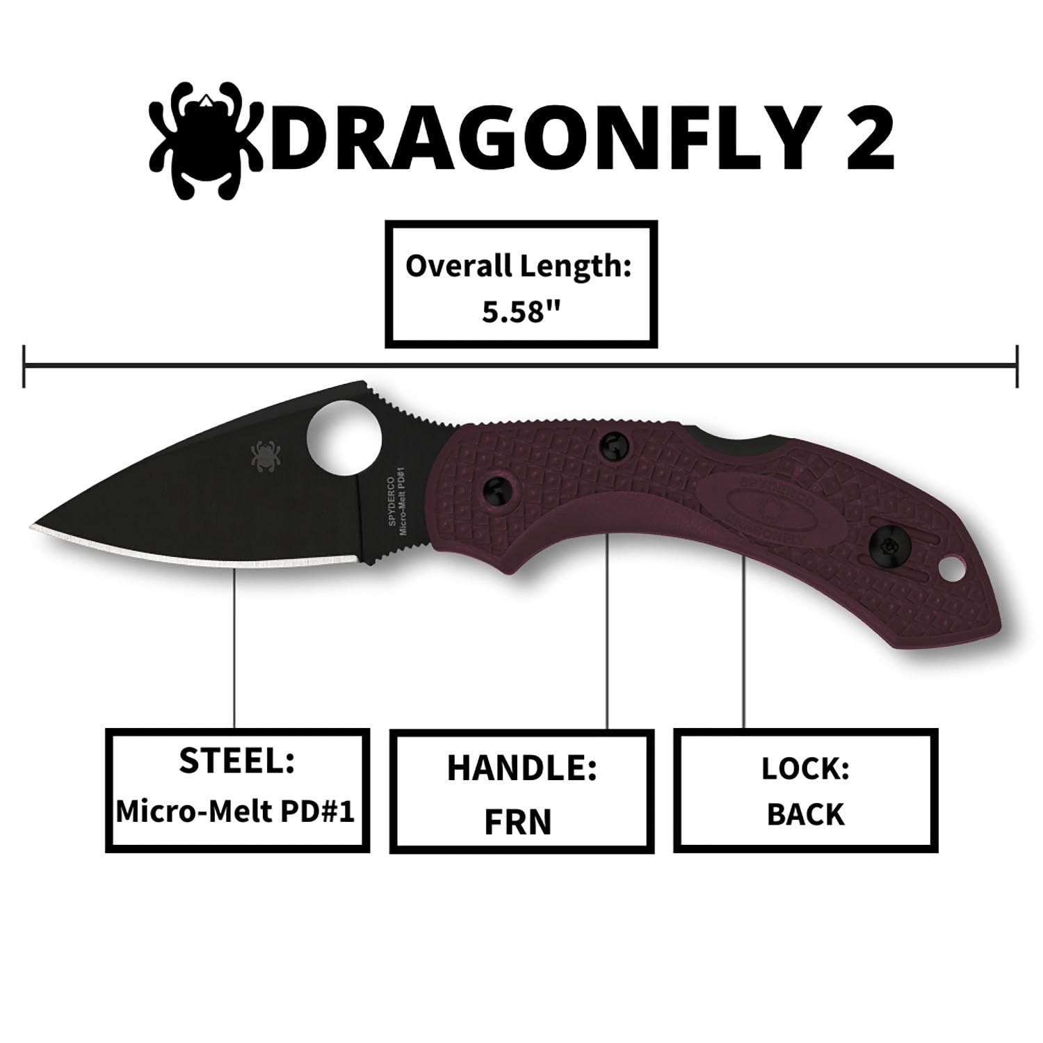 Spyderco Dragonfly 2 PlainEdge Knife - Built and Designed for Everyday Carry Tasks - 2.28-Inch Blade Length, Micro-Melt PD1 Steel, Burgundy FRN Handle - C28BGBKP2