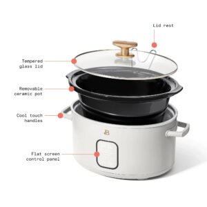 Beautiful 6 Qt Programmable Slow Cooker by Drew Barrymore - 5 Preset Cooking Functions, Digital Countdown Timer, Dishwasher-Safe Parts, and Cool-Touch Handles (White Icing)