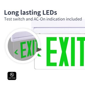 LEDONE Green Exit Light, LED Emergency Exit Light with Battery Backup, Clear Face, 120-347Vac, Canopy Included, Green Letter Exit Sign, UL 924 Title 20, 1PK